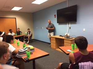 Jerry Frostick talking to the Sport Management learning community